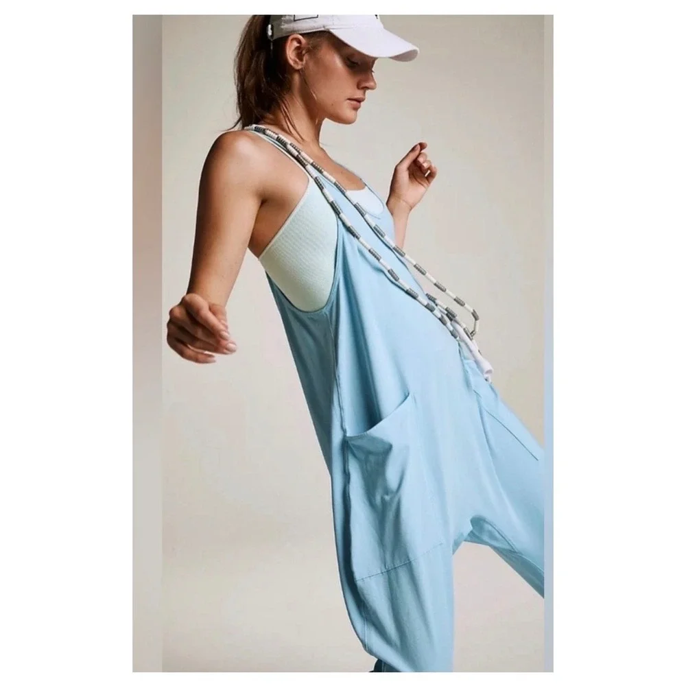 Free People FP Movement Hot Shot Onesie Light Blue Slouchy Jumpsuit Small - Picture 2 of 8
